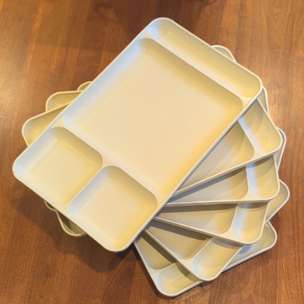 Set of Six Cream Compartment Trays
